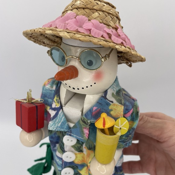Nutcracker Snowman Beach Bum- Hawaiian Shirt, Hat, Present, Drink, Sunglasses - Picture 6 of 10